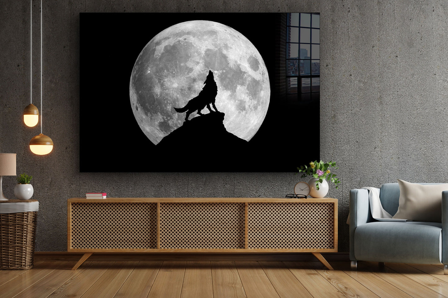 Howling Wolf, Large Glass Wall Art