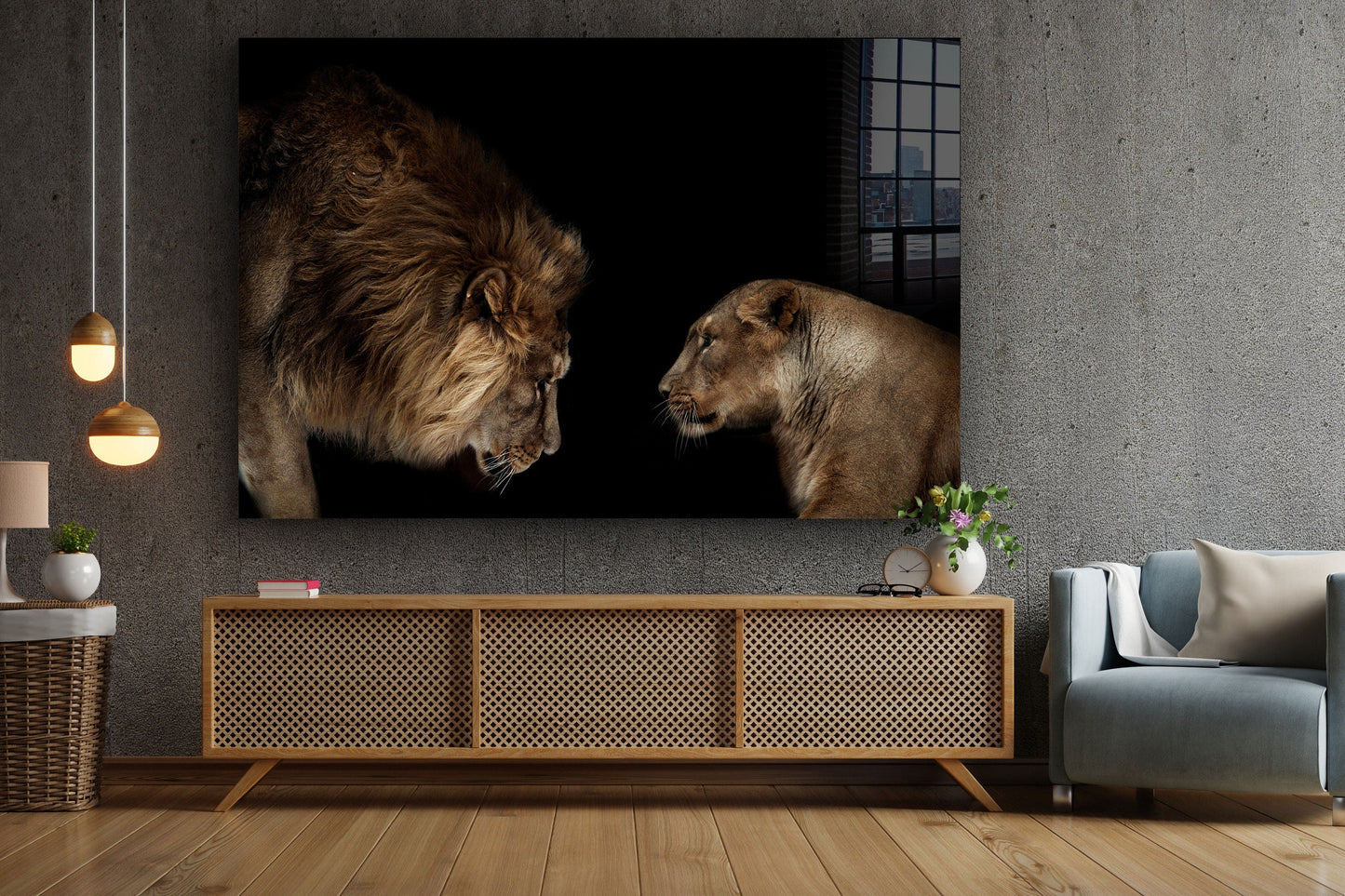Lion & Lioness, Large Glass Wall Art