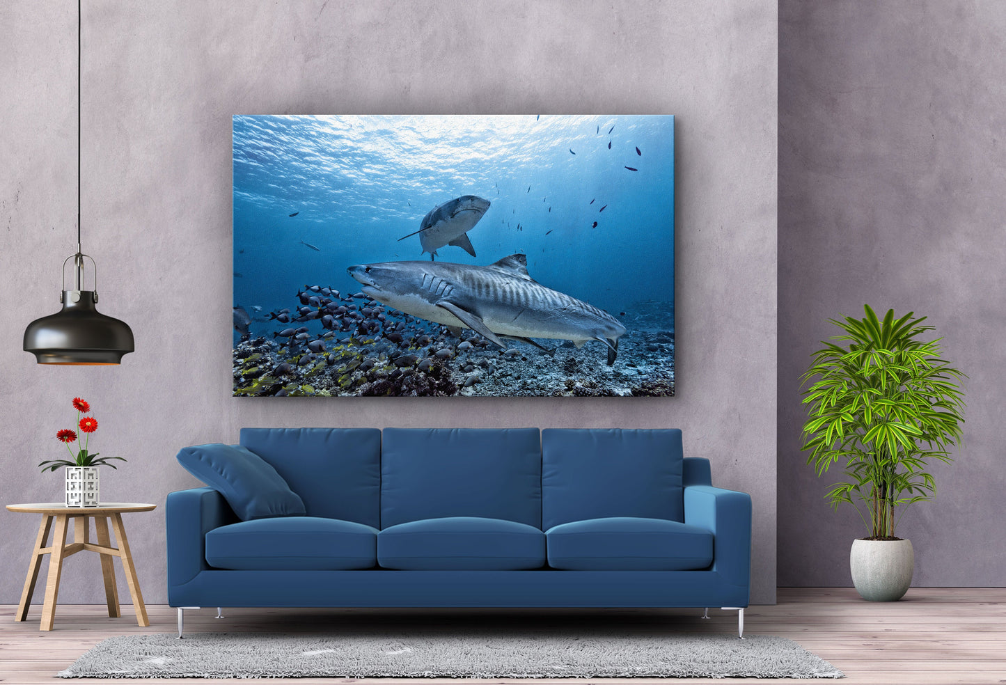 Shark Water, Tropical, Ocean Life, Large Glass Wall Art