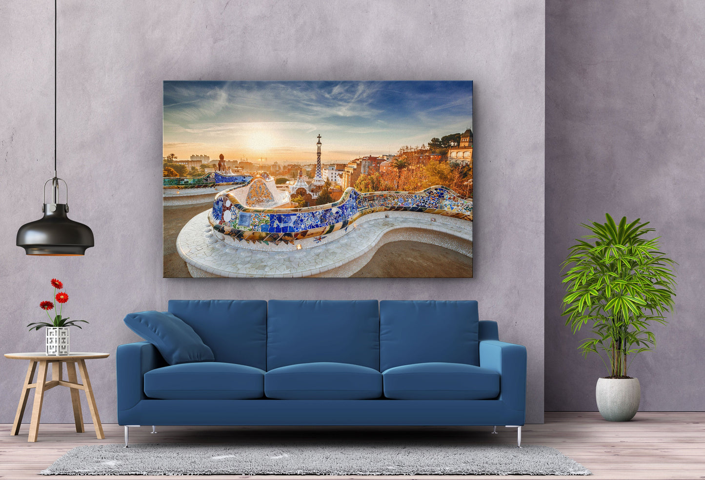 Park Guell at Sunrise, Barcelona, Spain Large Glass Wall Art