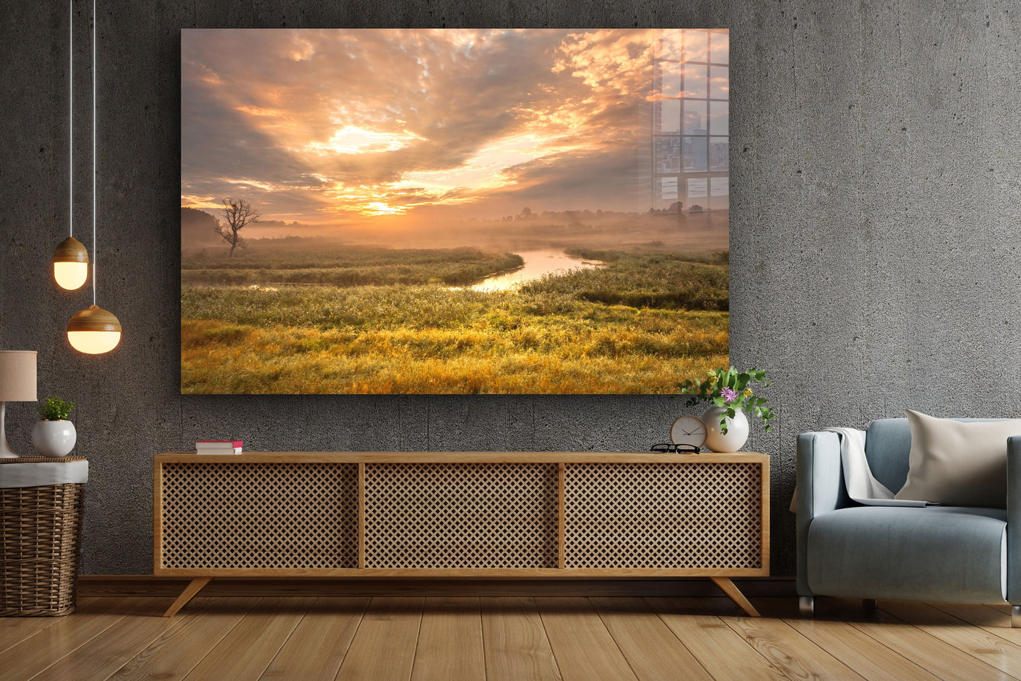 Sunset River, Large Glass Wall Art