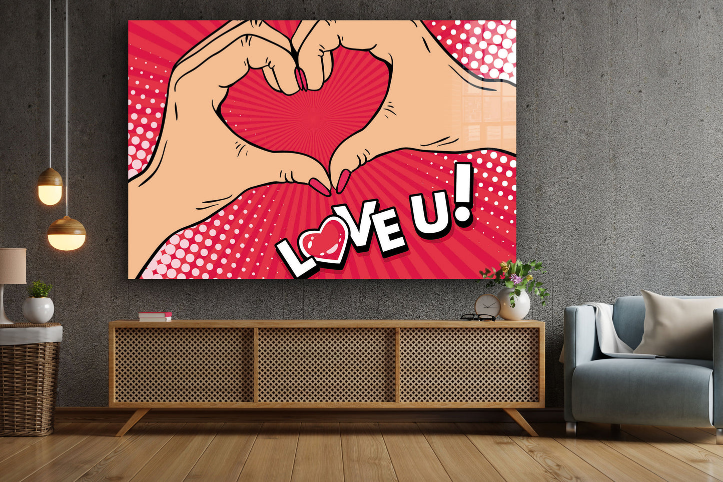 Love You Sign Pin Art, Large Glass Wall Art