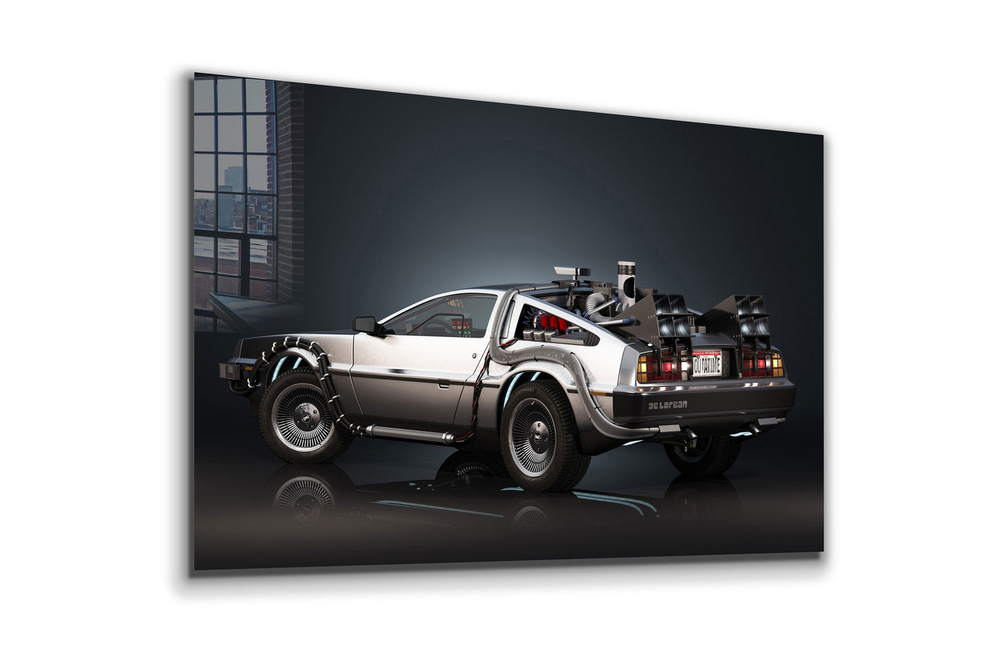 Delorean, Classic Car Large Glass Wall Art