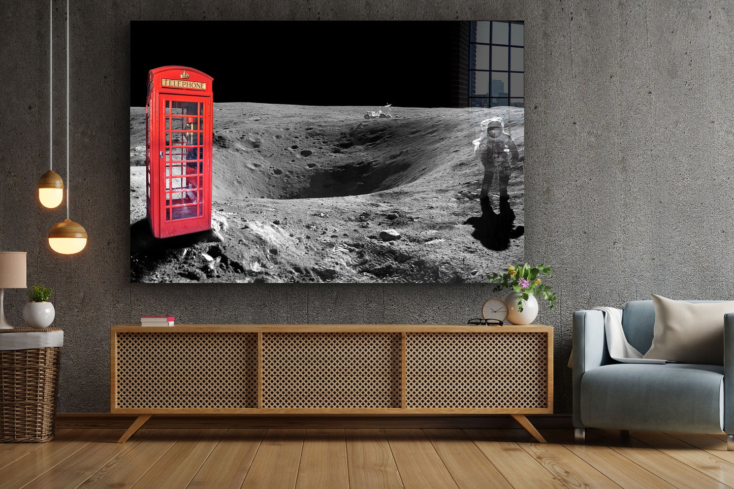 Telephone Cell on the Moon, Large Glass Wall Art