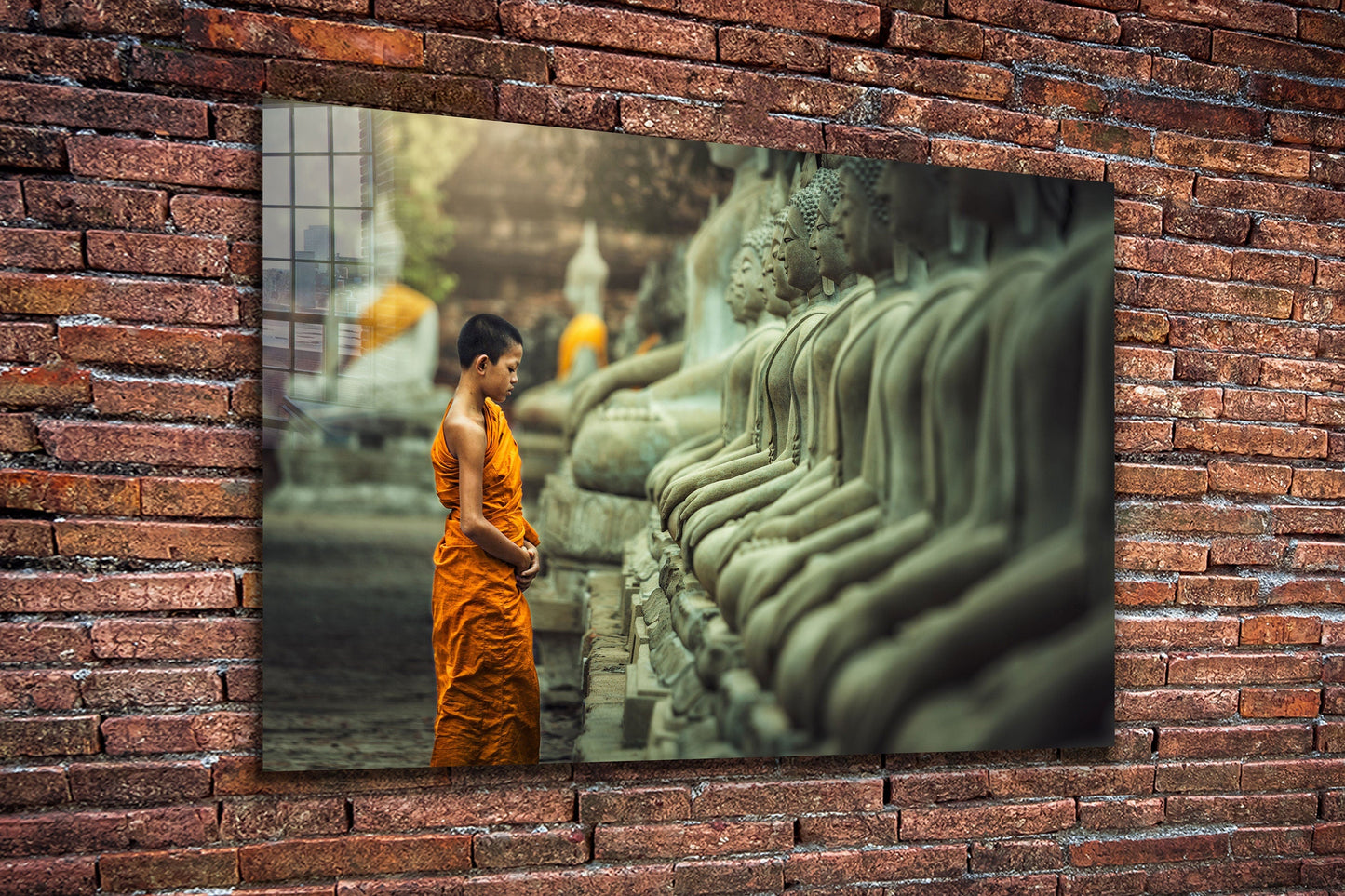 Monk Praying, Large Glass Wall Art