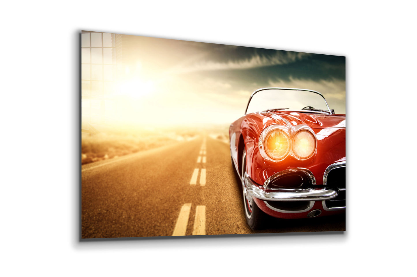 Red Corvette, Large Glass Wall Art