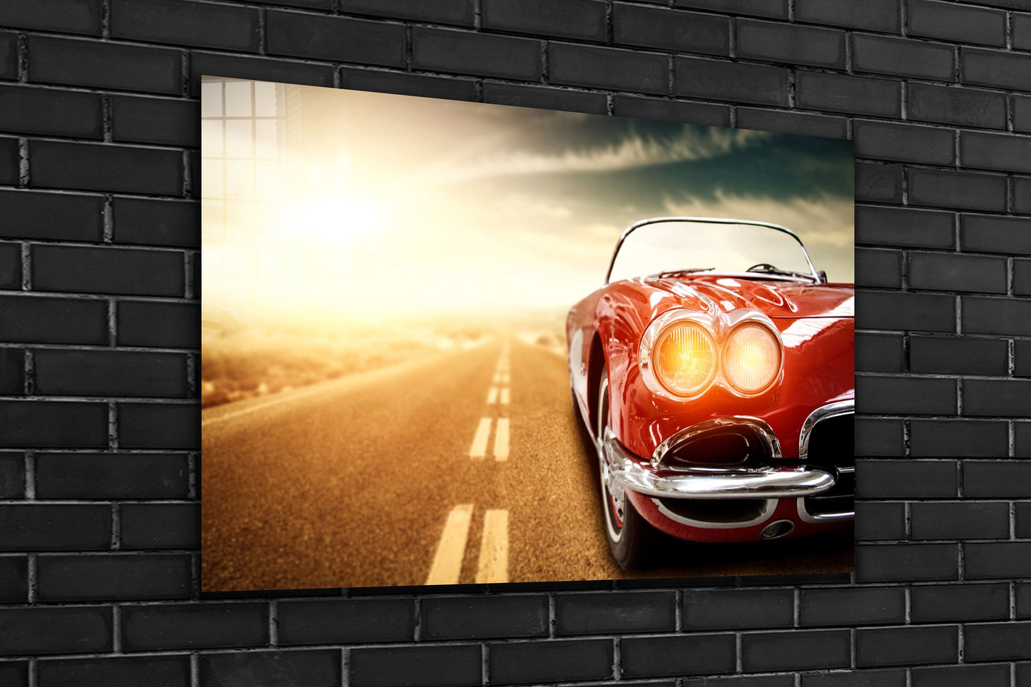 Red Corvette, Large Glass Wall Art