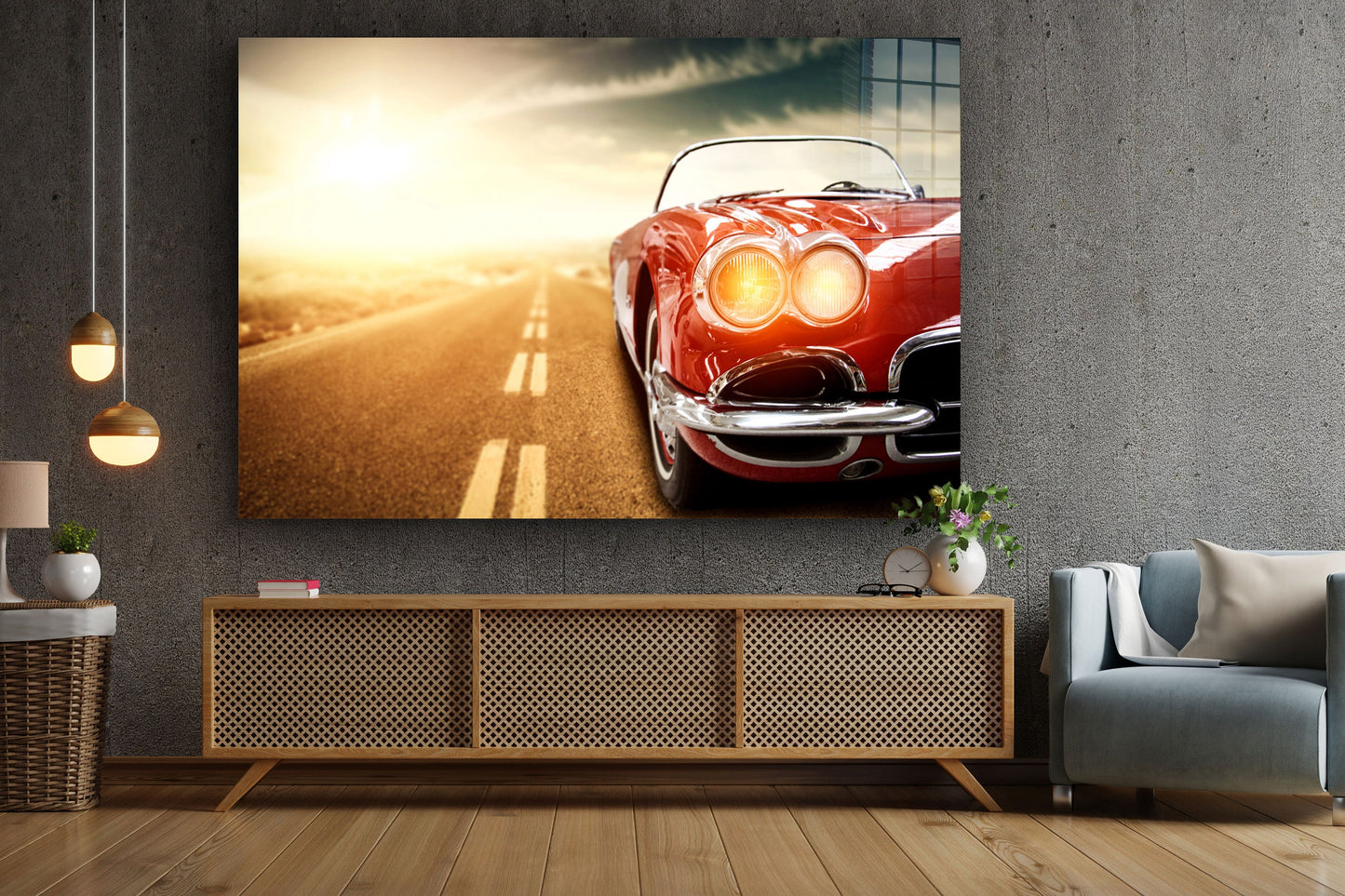 Red Corvette, Large Glass Wall Art
