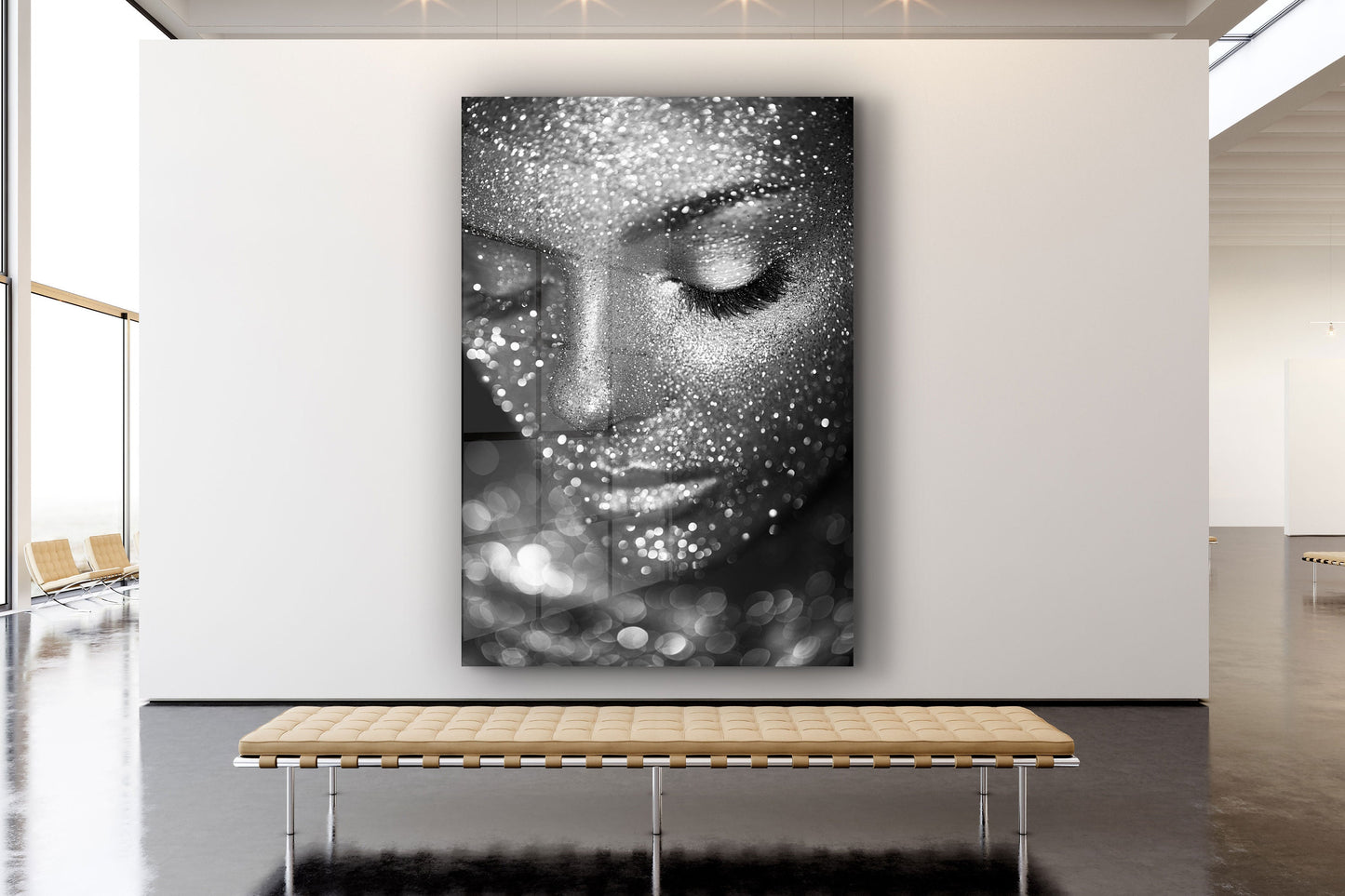 Woman in Glitter, Large Glass Wall Art