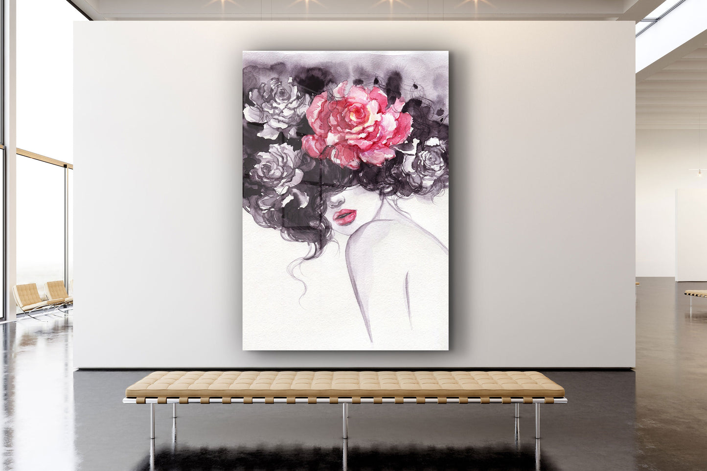 Woman of Rose, Large Glass Wall Art