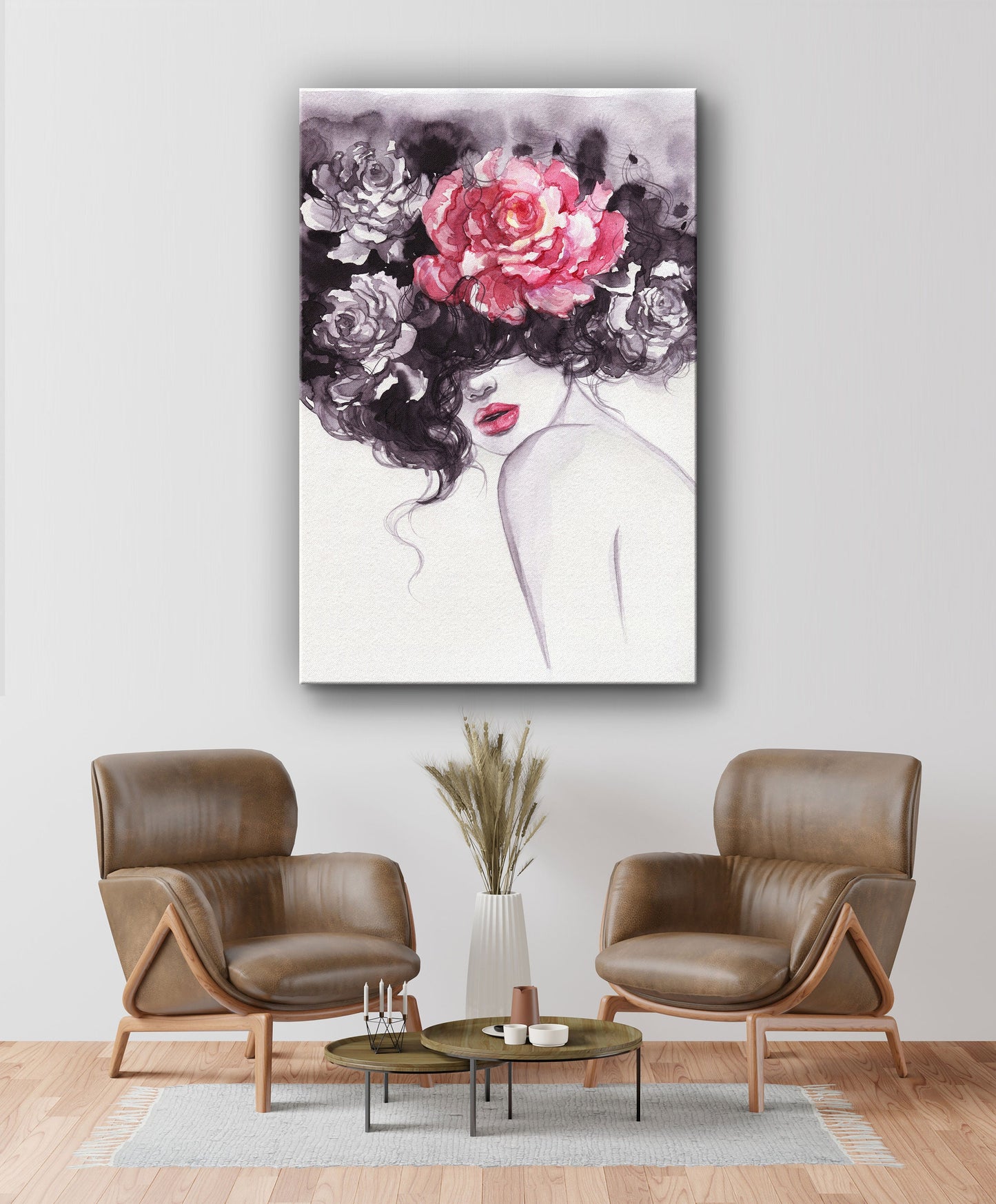 Woman of Rose, Large Glass Wall Art