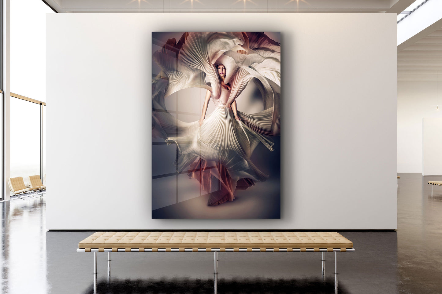 Woman in White, Large Glass Wall Art