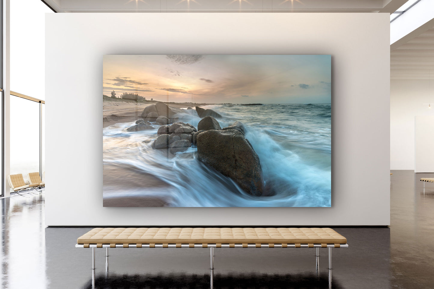 Beach Sunset, beach prints Large Glass Wall Art