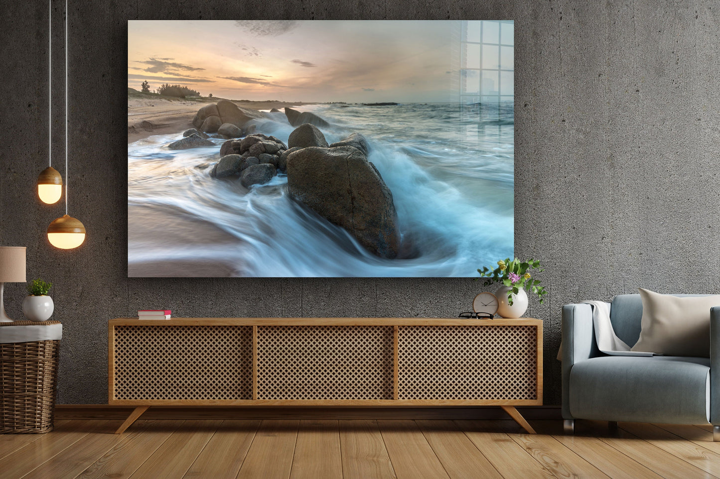 Beach Sunset, beach prints Large Glass Wall Art