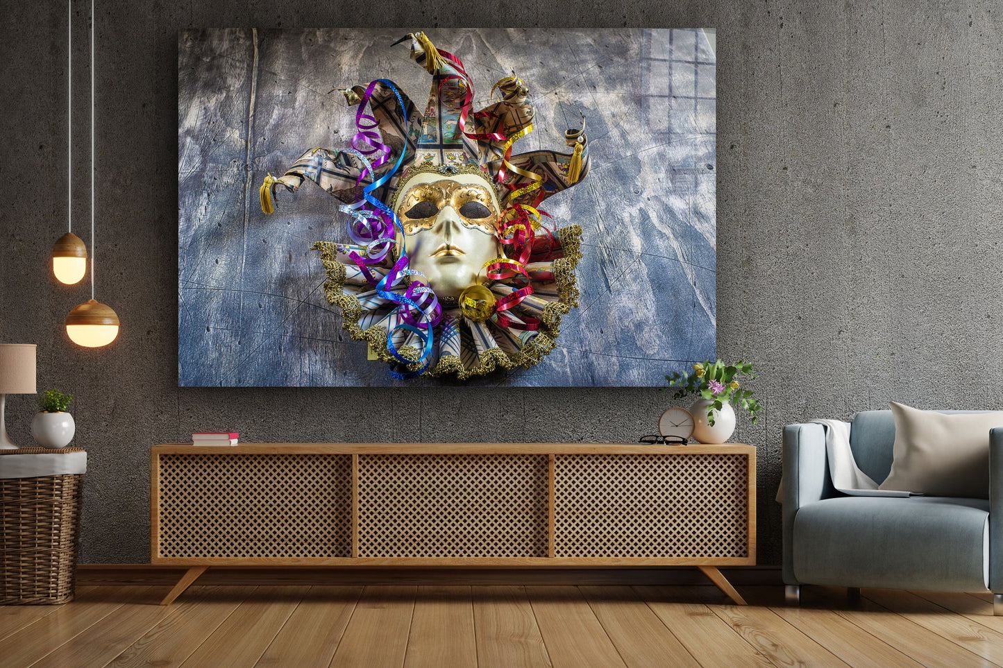 Venice Mask, Large Glass Wall Art