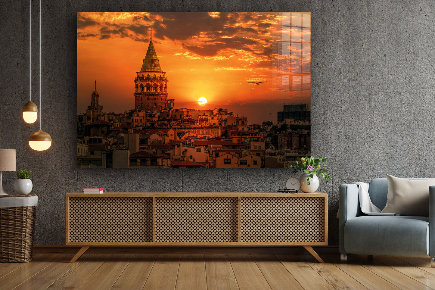 Galata Tower Sunset, Large Glass Wall Art