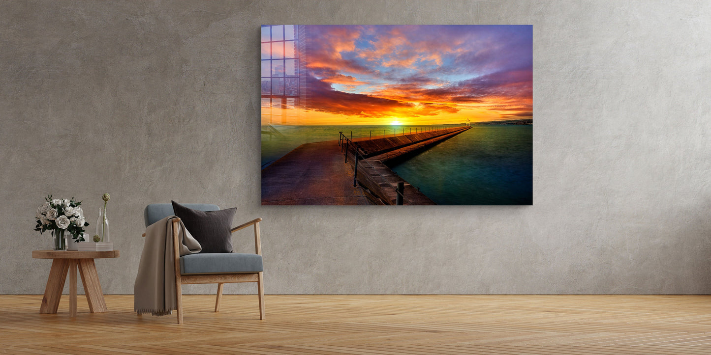 Sunset Pier, Large Glass Wall Art