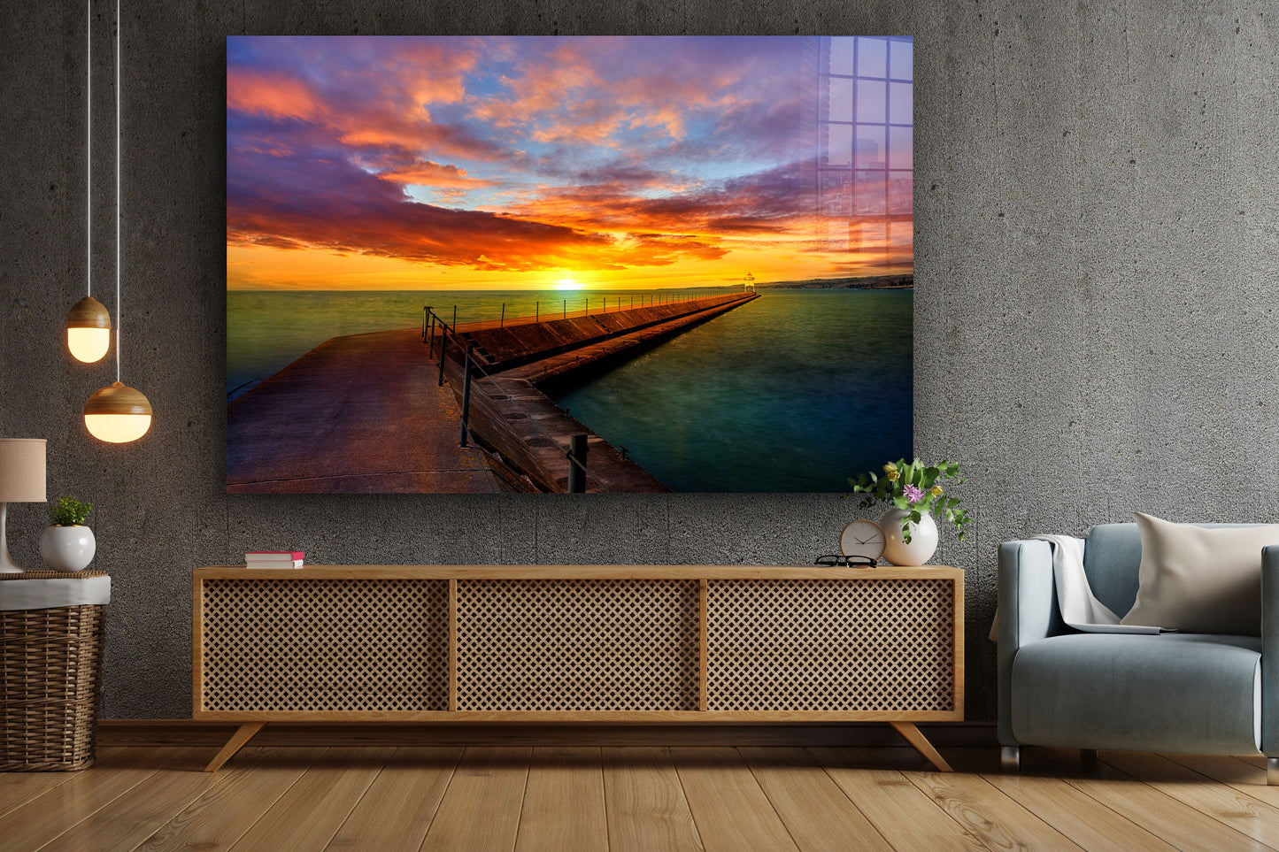 Sunset Pier, Large Glass Wall Art