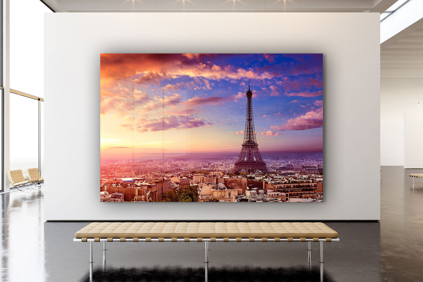 Eifel Tower Sunset, Large Glass Wall Art