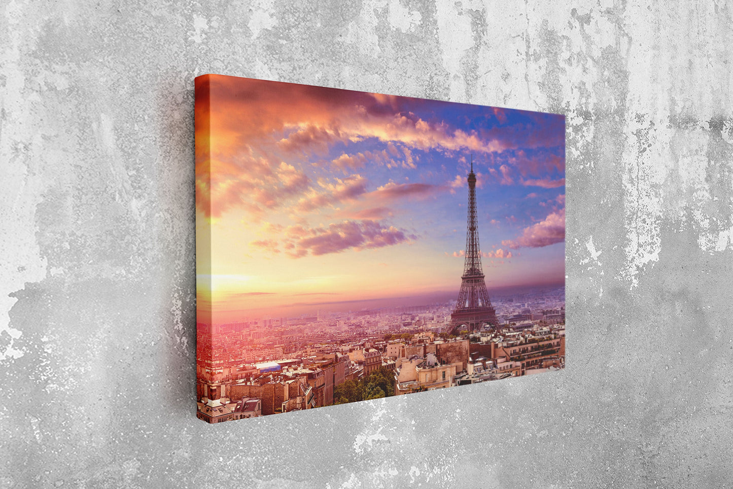 Eifel Tower Sunset, Large Glass Wall Art