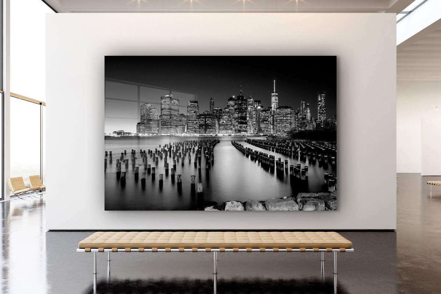 New York by Night, Large Glass Wall Art