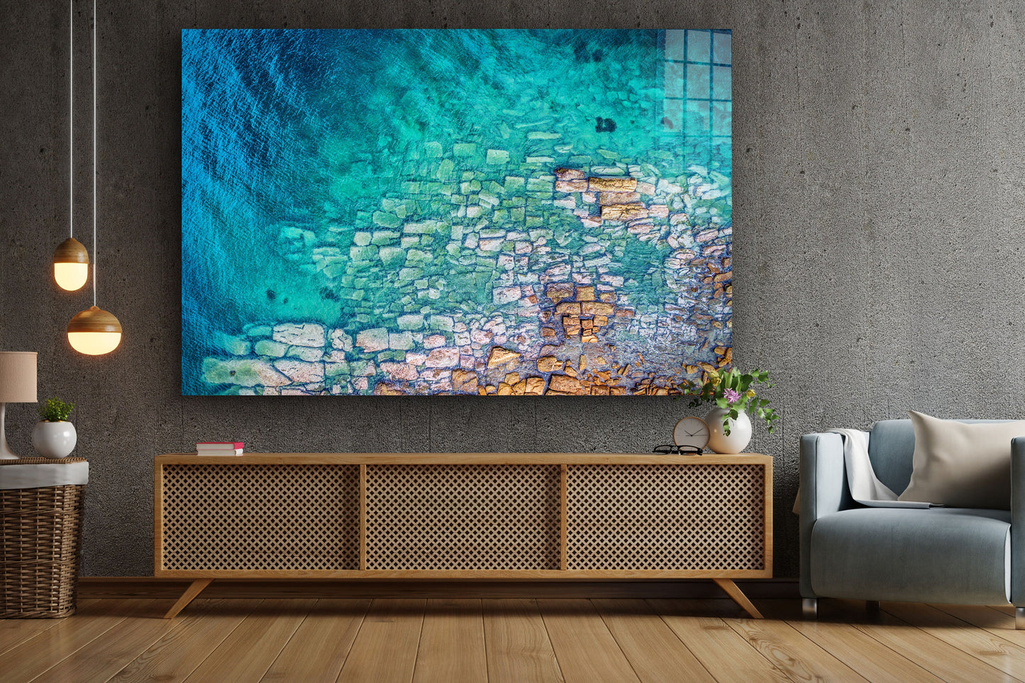 Blue Coast, Large Glass Wall Art