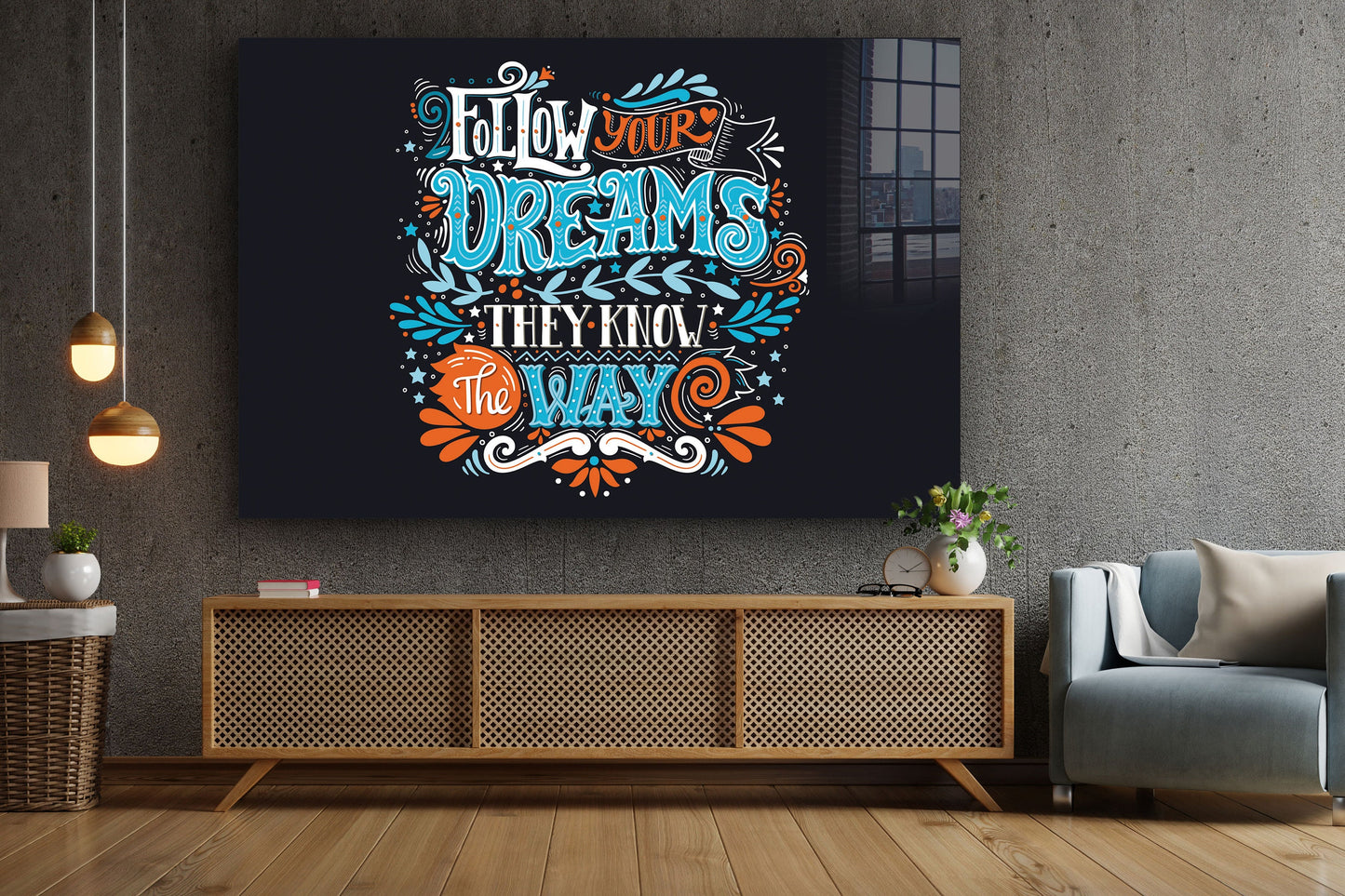 Follow Sign, Large Glass Wall Art