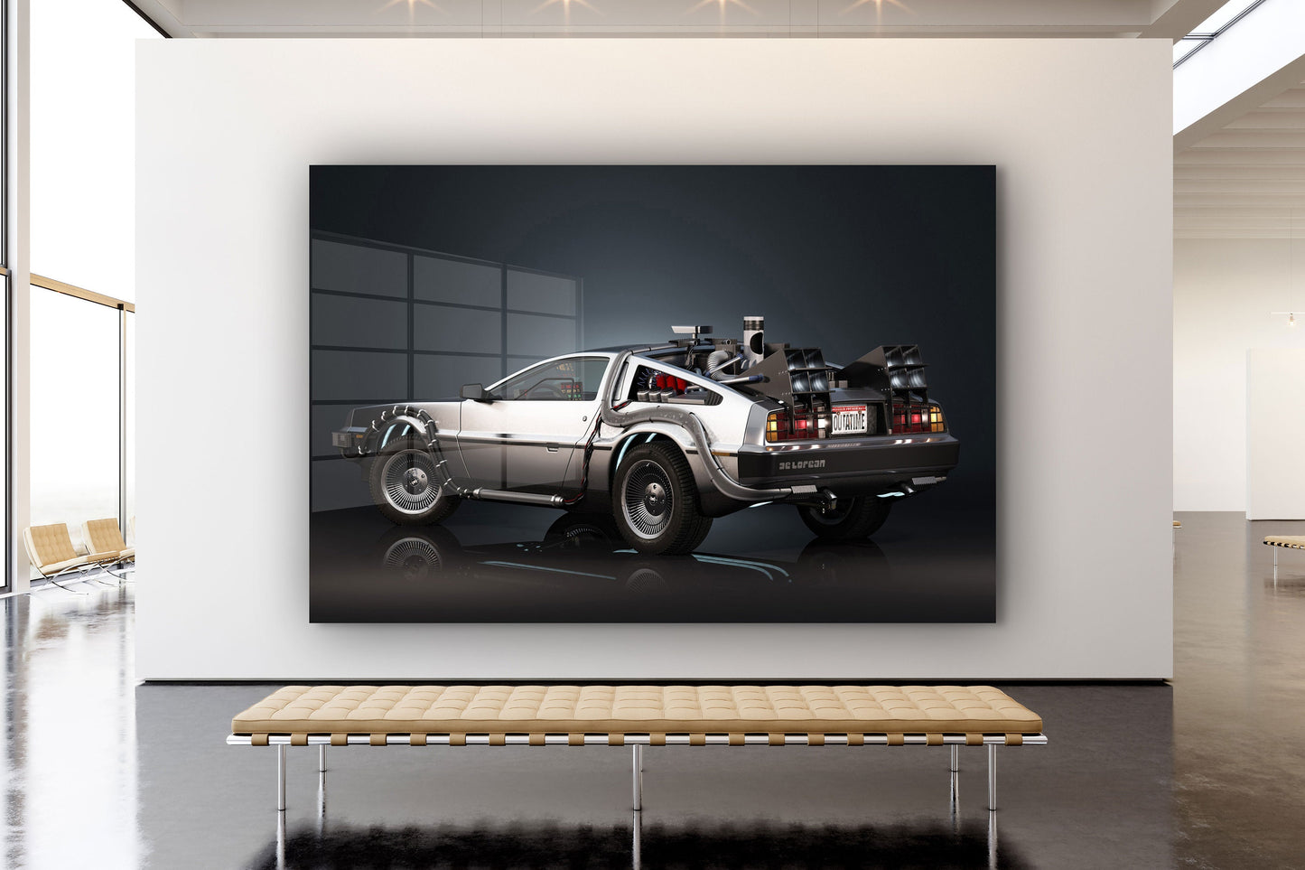 Delorean, Classic Car Large Glass Wall Art