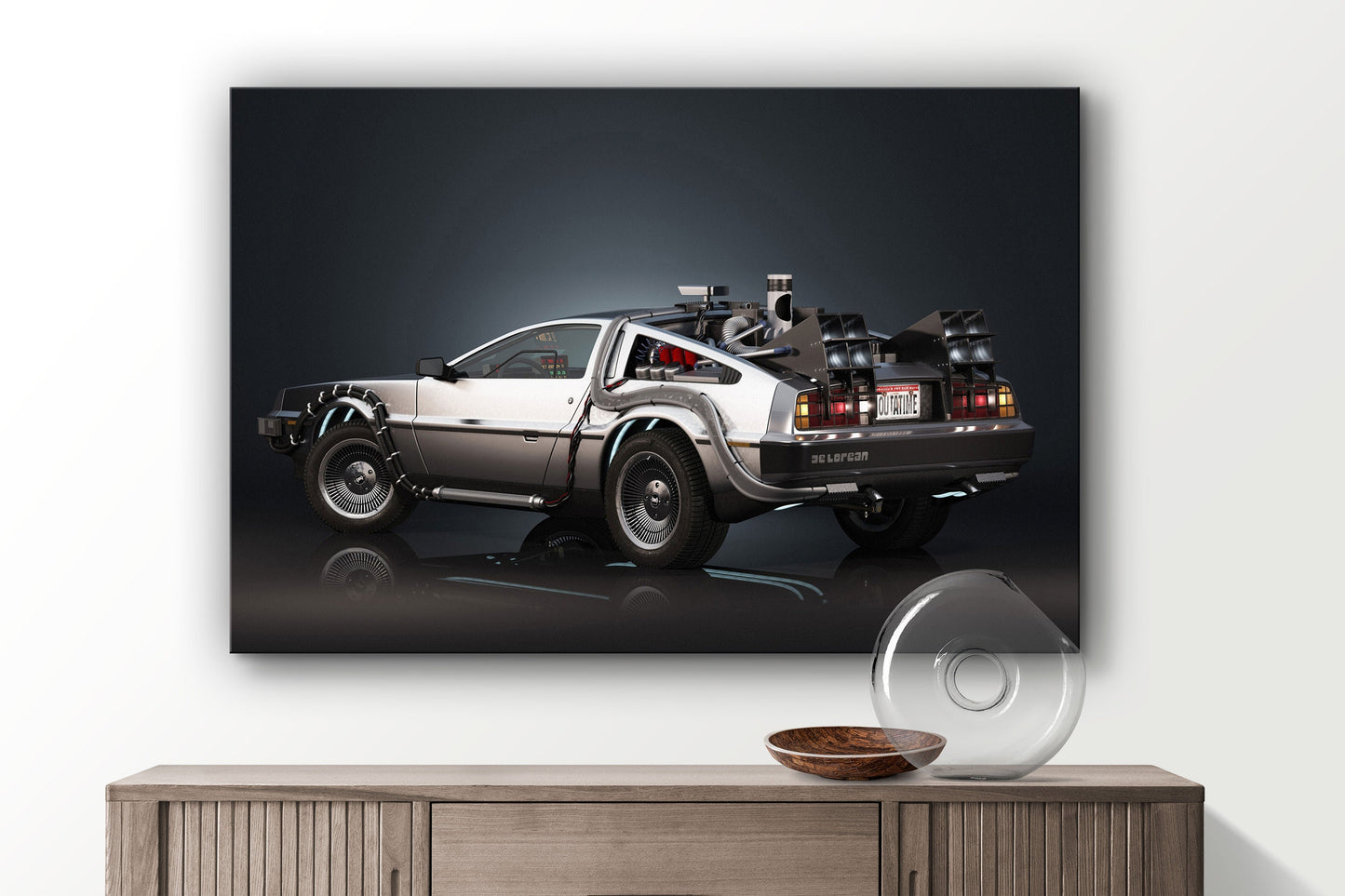 Delorean, Classic Car Large Glass Wall Art