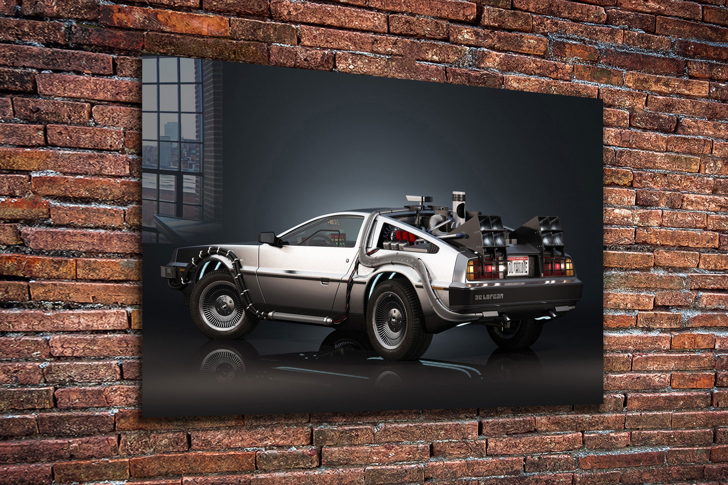 Delorean, Classic Car Large Glass Wall Art