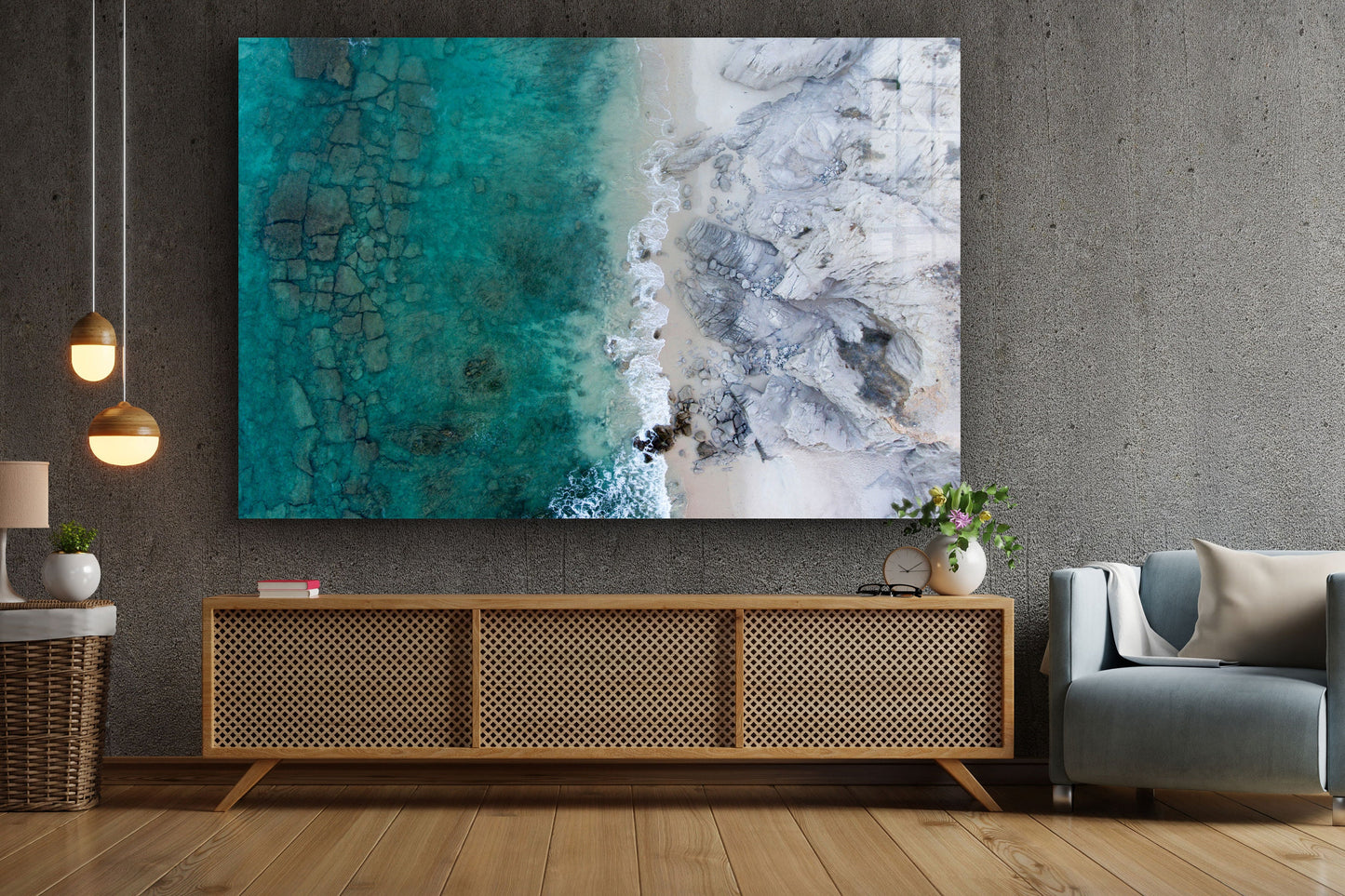 Sea and Rocks, Large Glass Wall Art