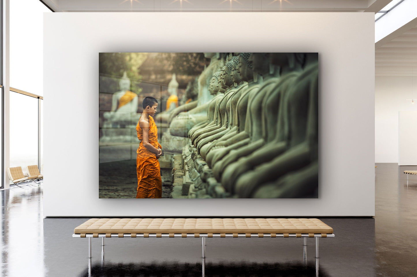 Monk Praying, Large Glass Wall Art