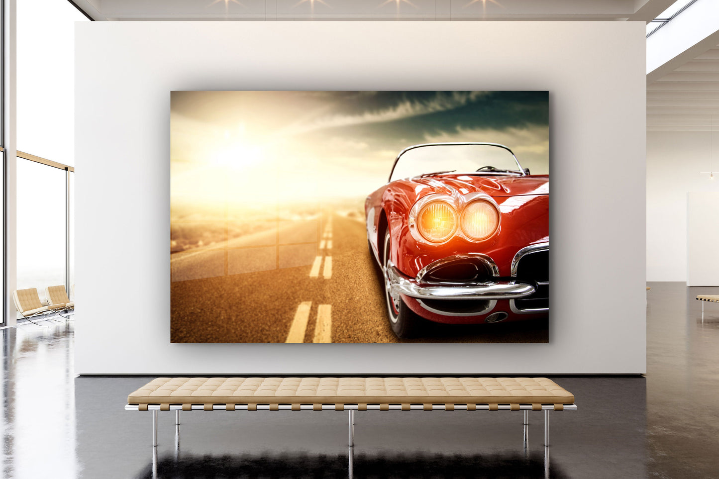 Red Corvette, Large Glass Wall Art