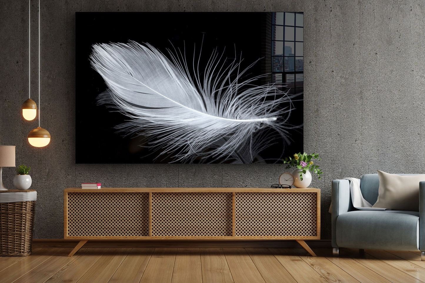 White Plumage, Large Glass Wall Art