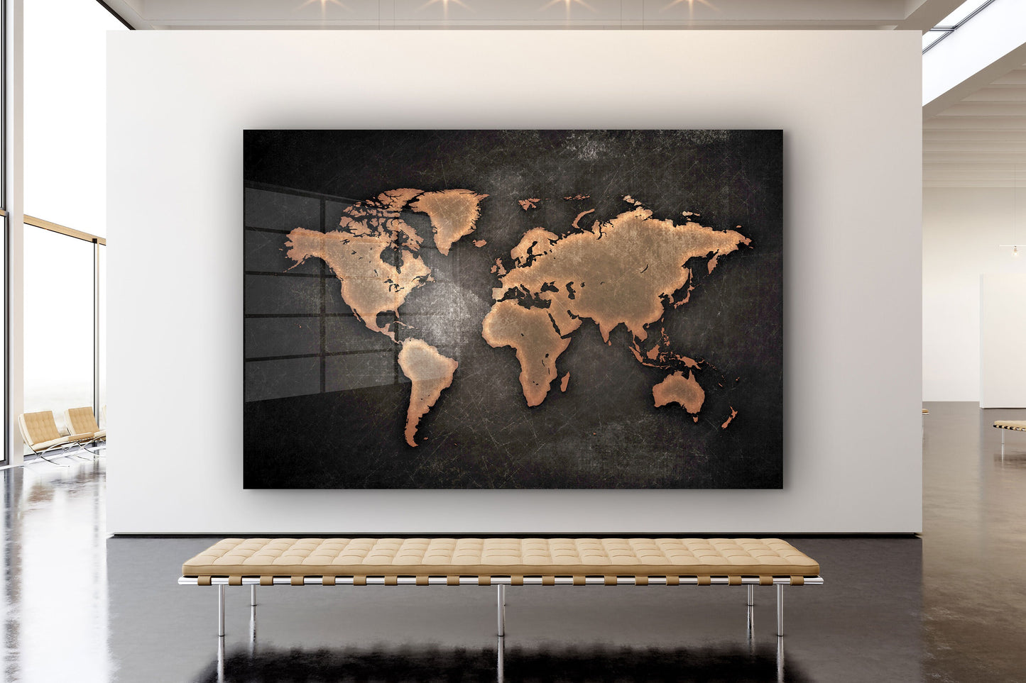 World Map, Large Glass Wall Art