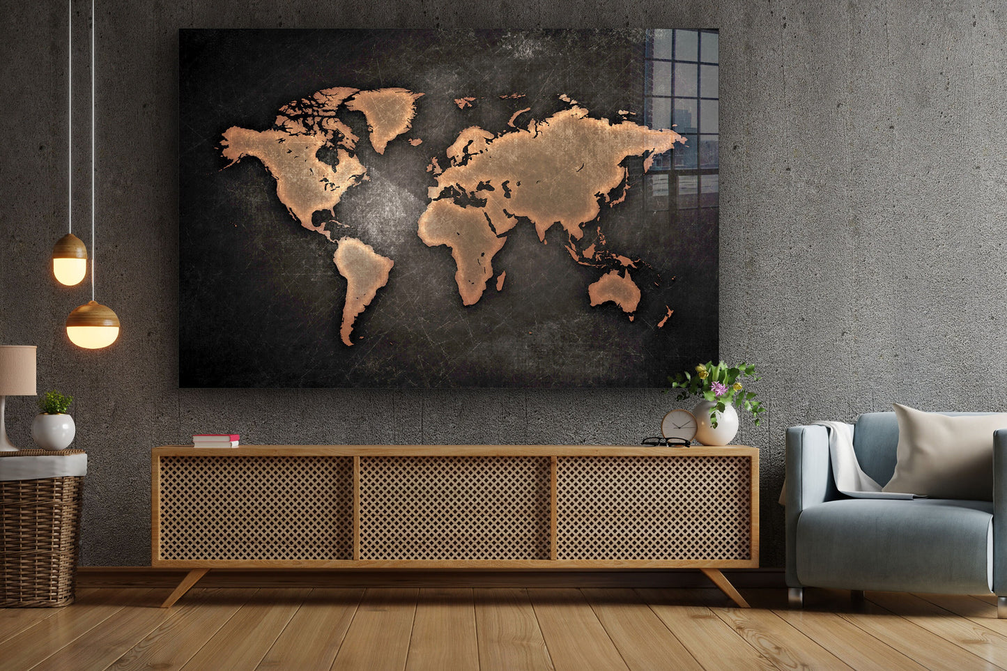 World Map, Large Glass Wall Art