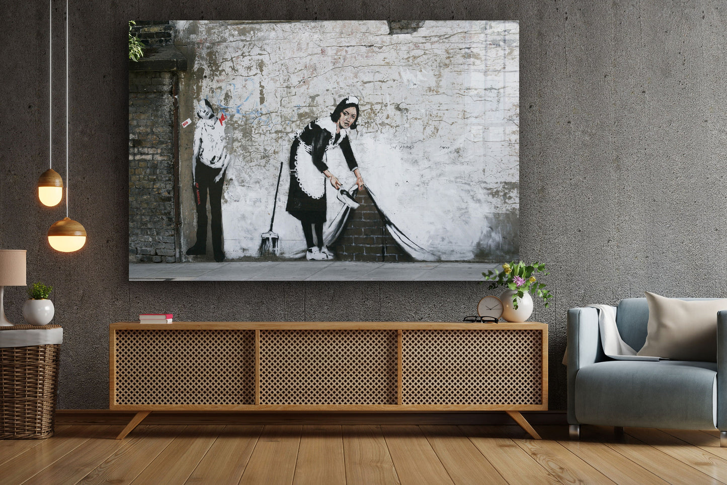 Banksy, Sweep It Under The Carpet, Large Glass Wall Art