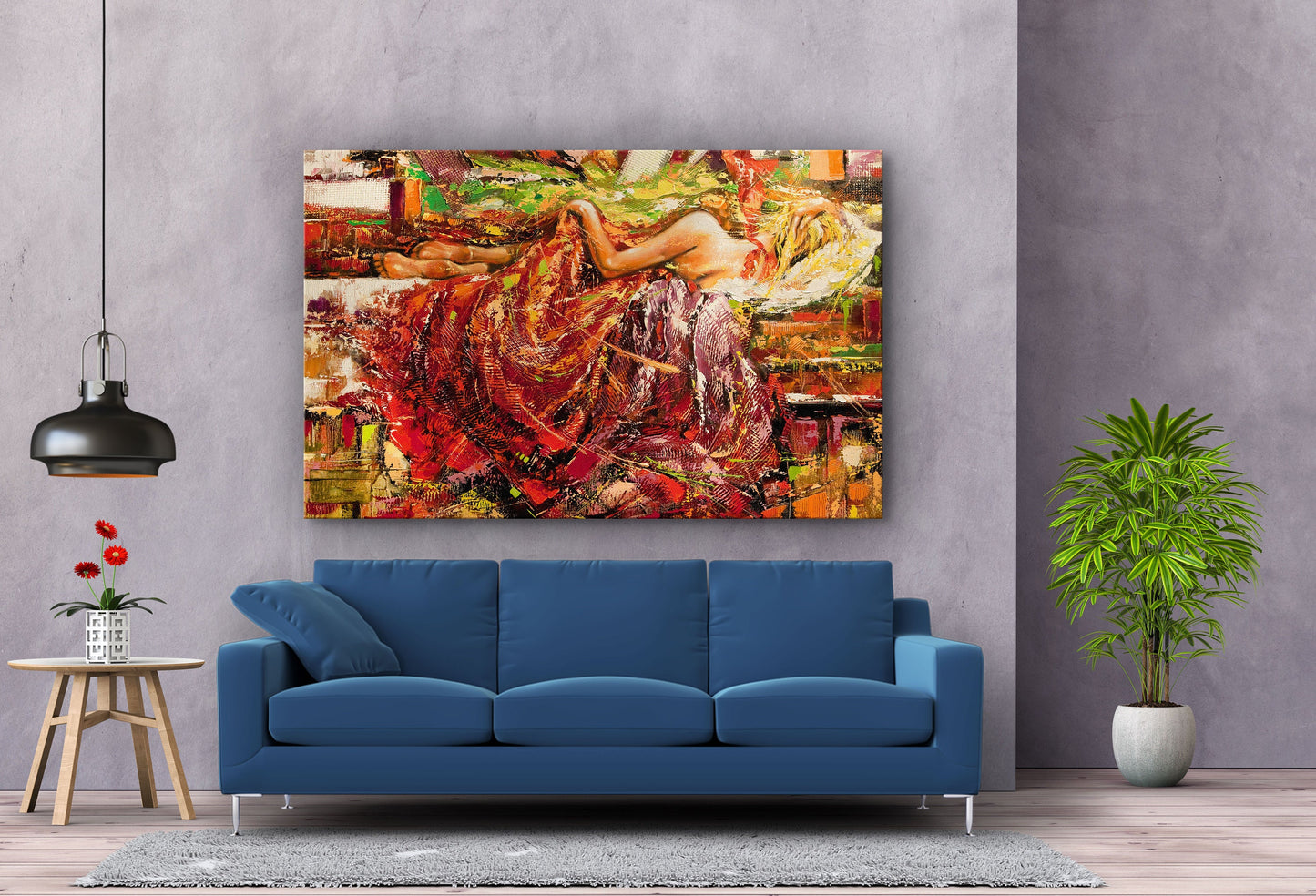 Woman laying in bed Large Glass Wall Art