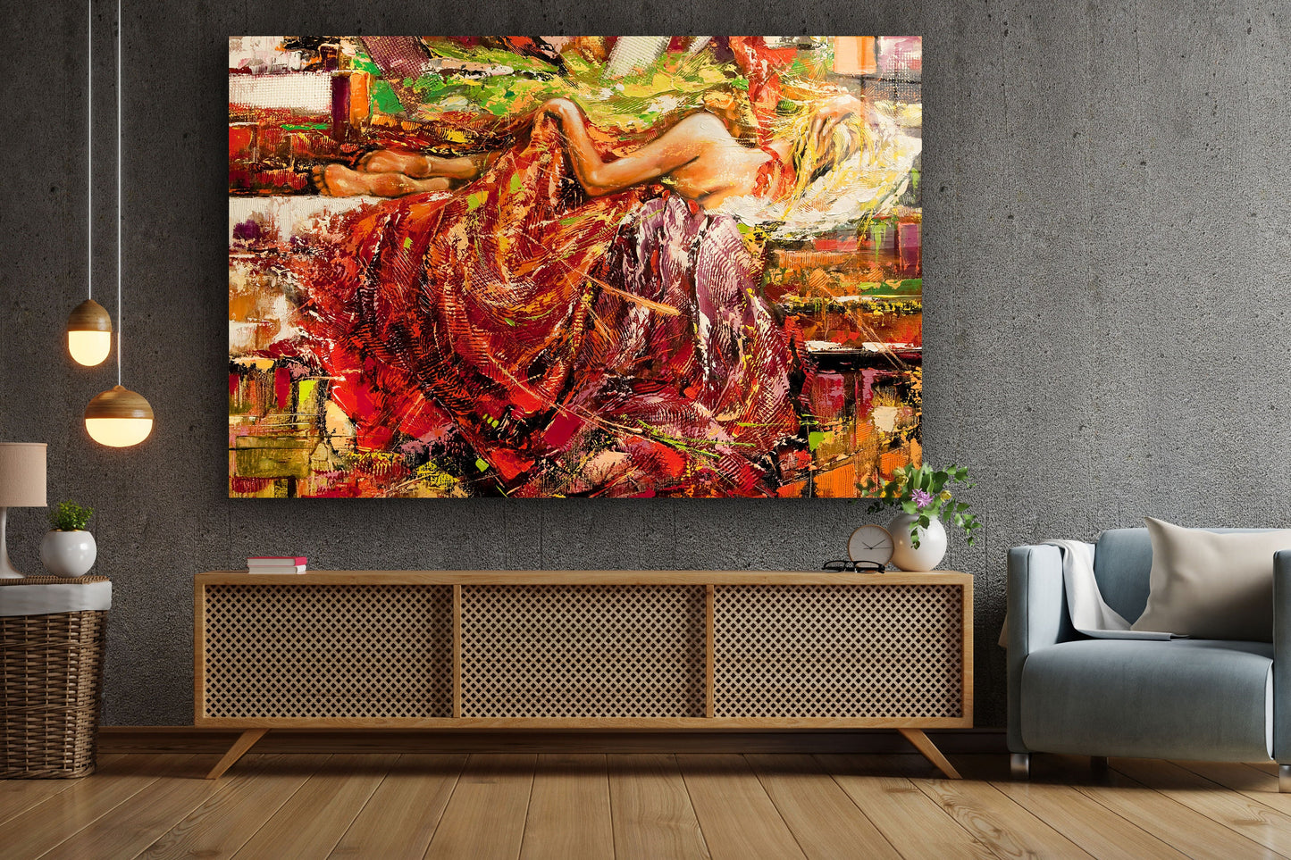 Woman laying in bed Large Glass Wall Art