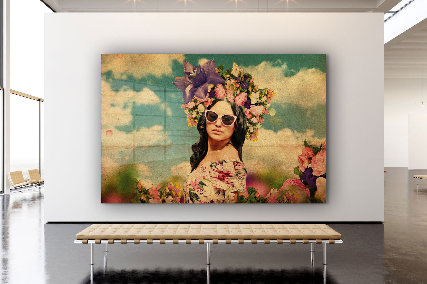 Flower Woman, Large Glass Wall Art
