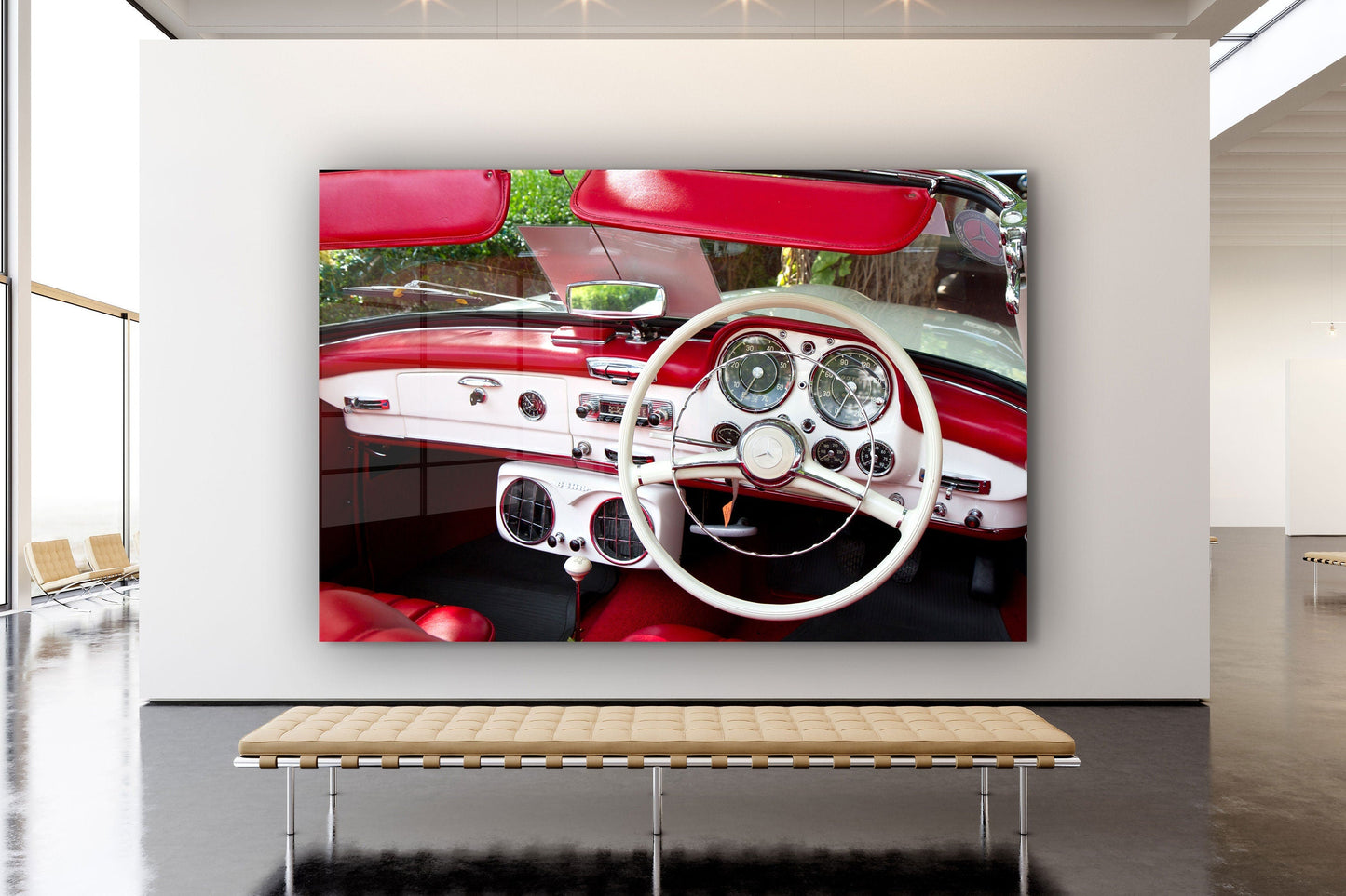 Classic Red Car, Large Glass Wall Art