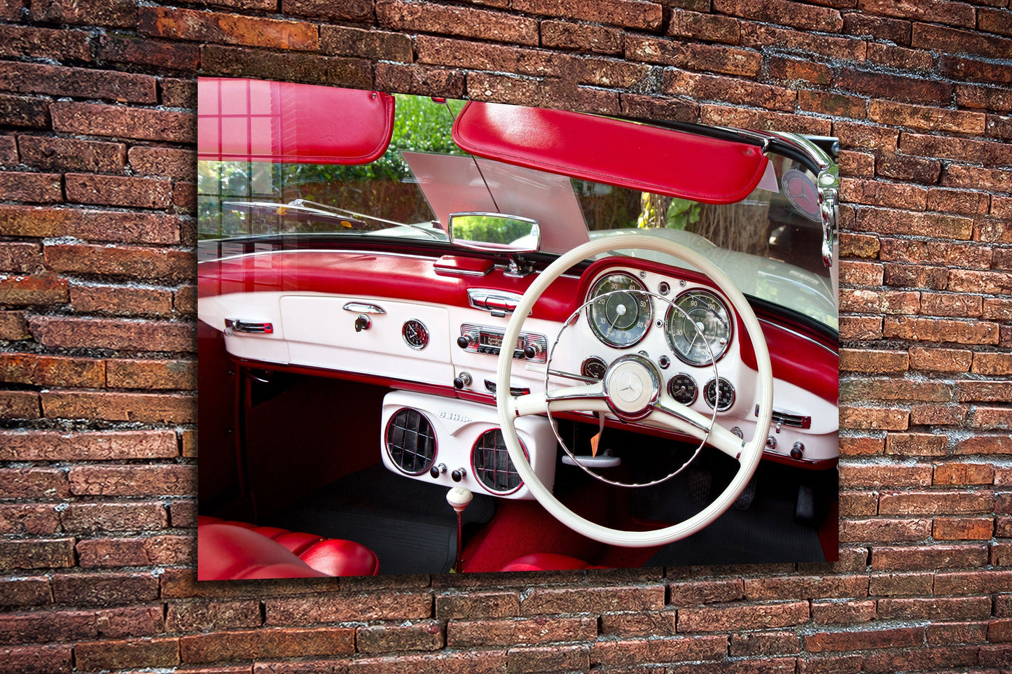 Classic Red Car, Large Glass Wall Art