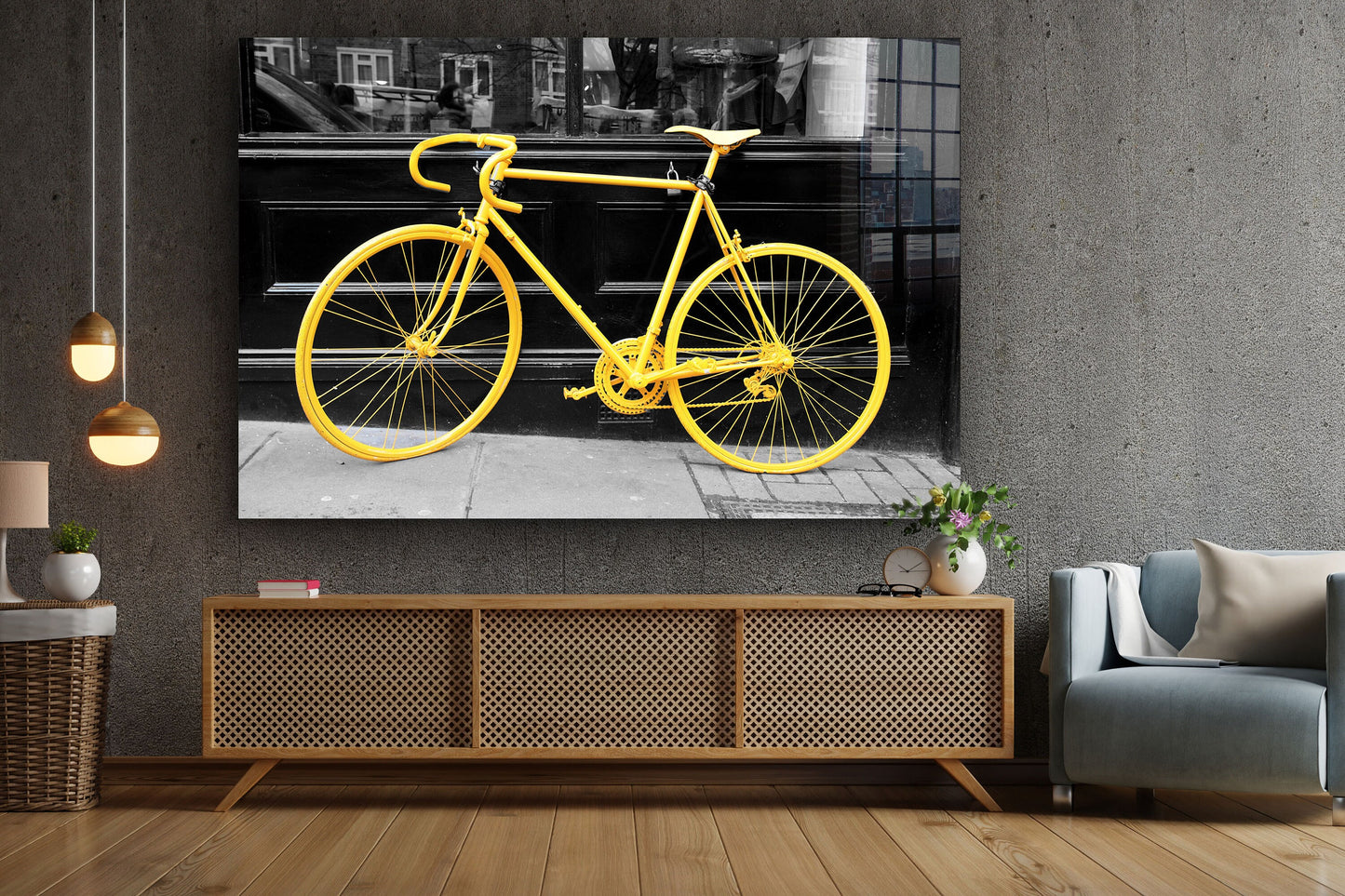 Yellow Bicycle, Large Glass Wall Art