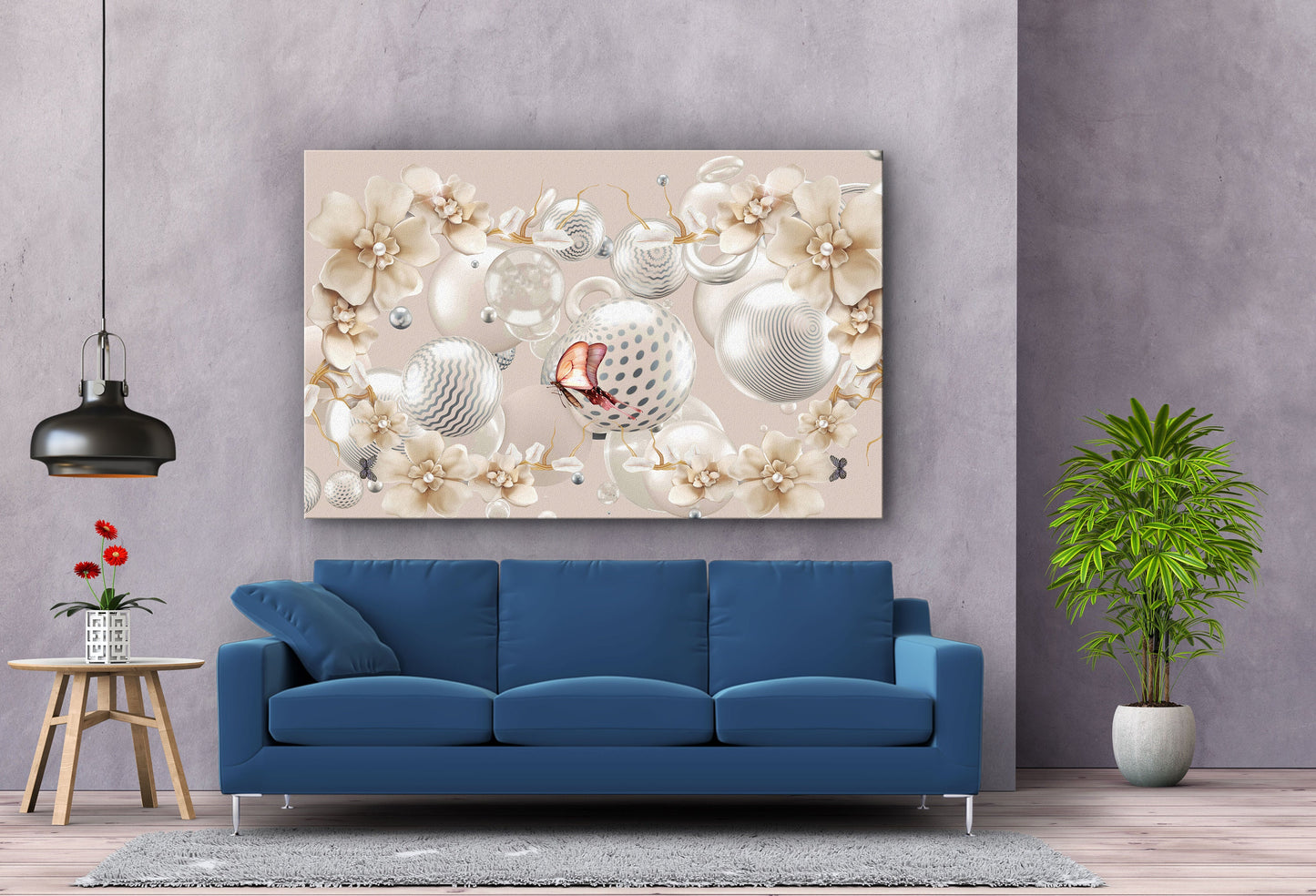 Pearl Flower, Large Glass Wall Art