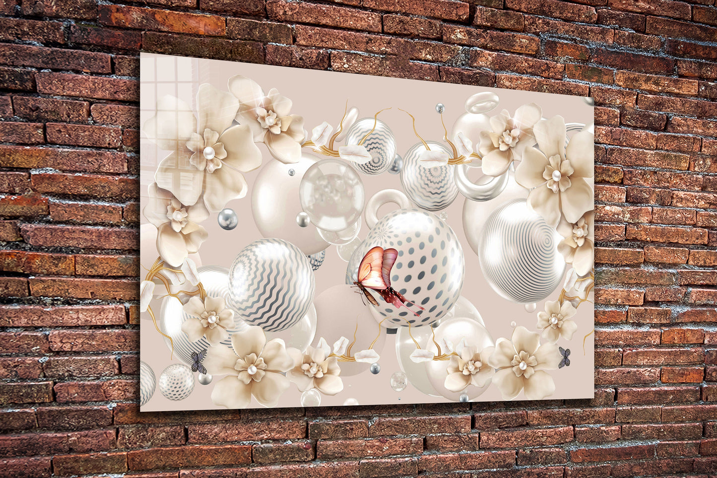 Pearl Flower, Large Glass Wall Art