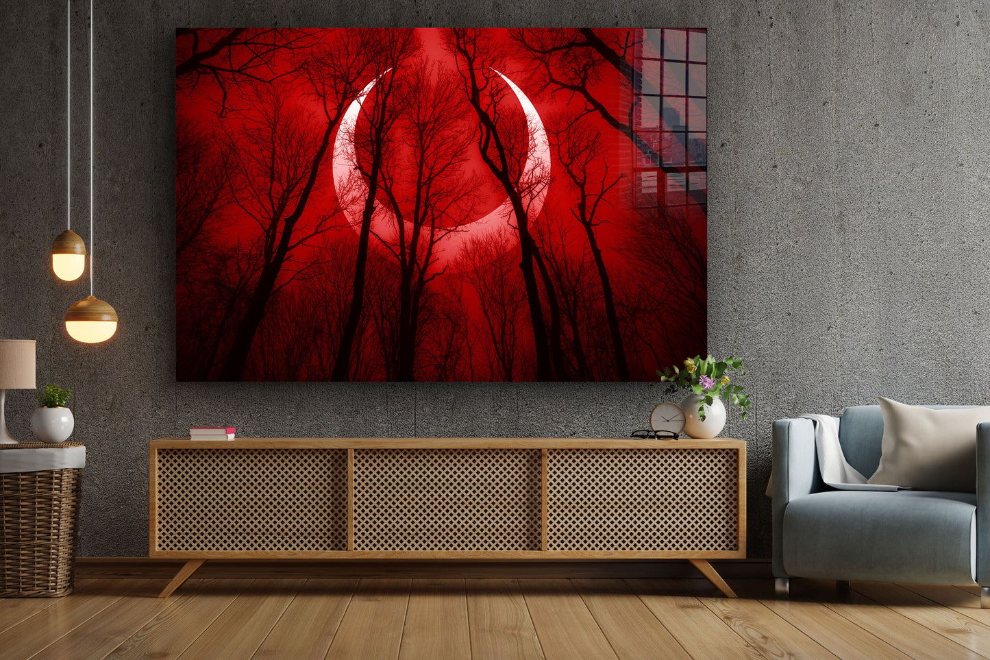 Red Moon, Large Glass Wall Art