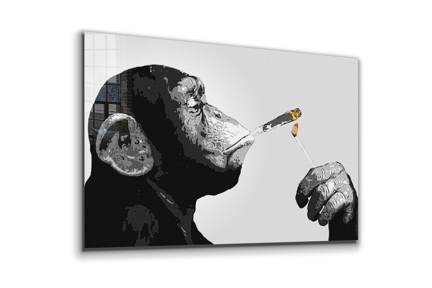 Smoking Monkey, Large Glass Wall Art