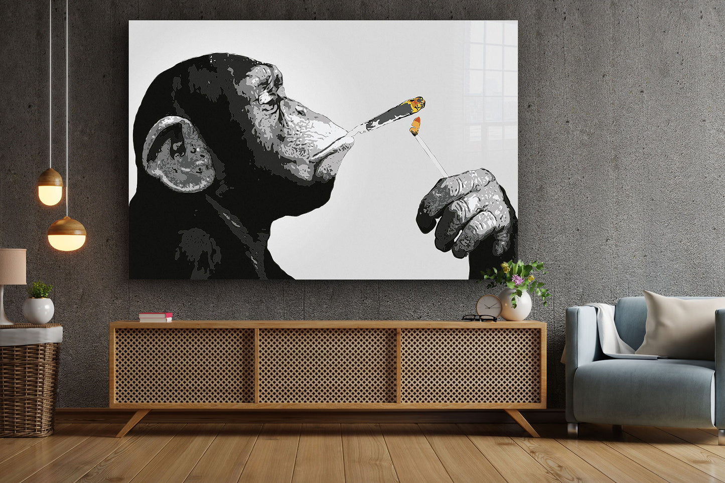 Smoking Monkey, Large Glass Wall Art