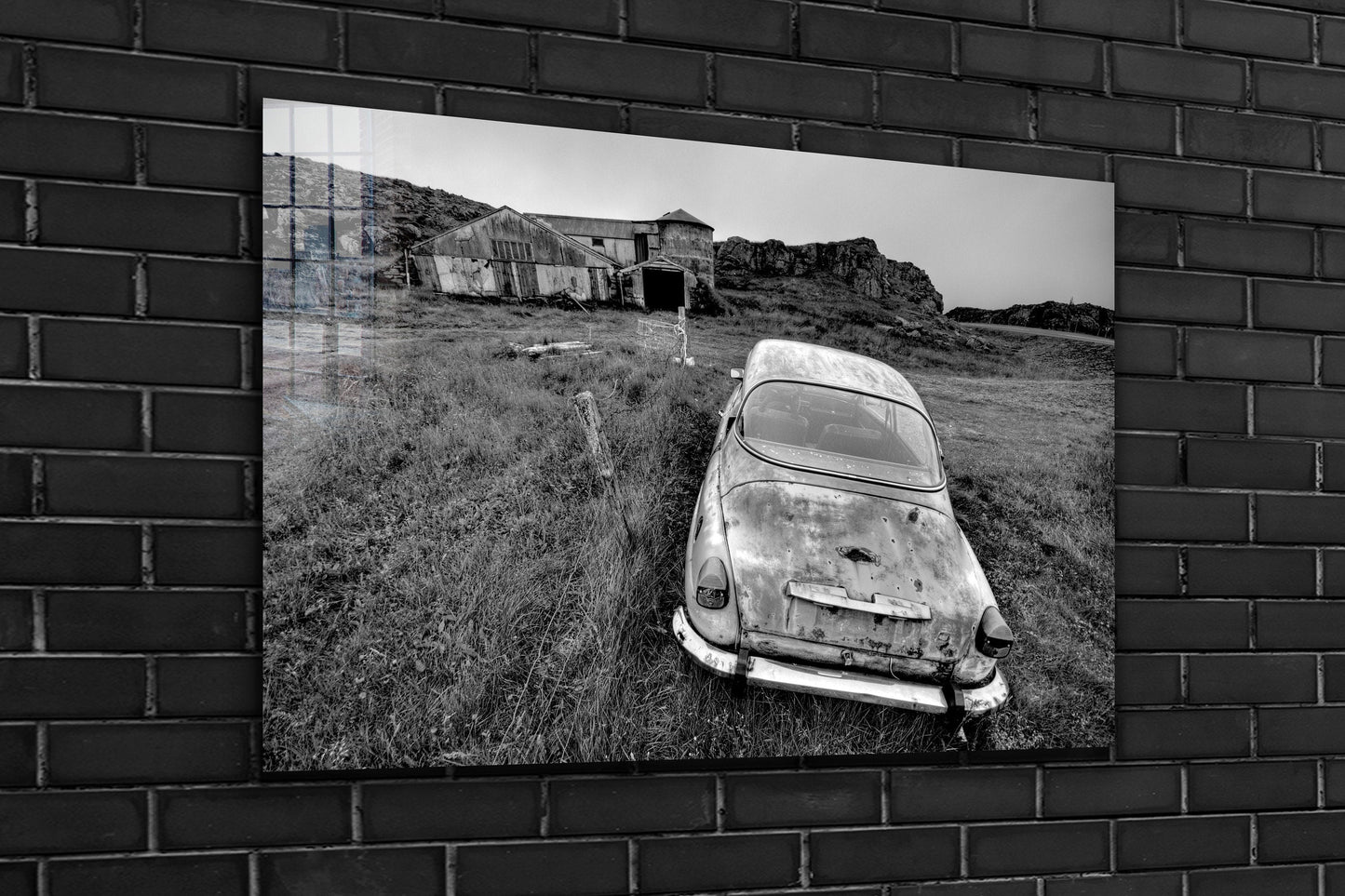 Abandoned Car Landscape Wall Art Large Glass Wall Art