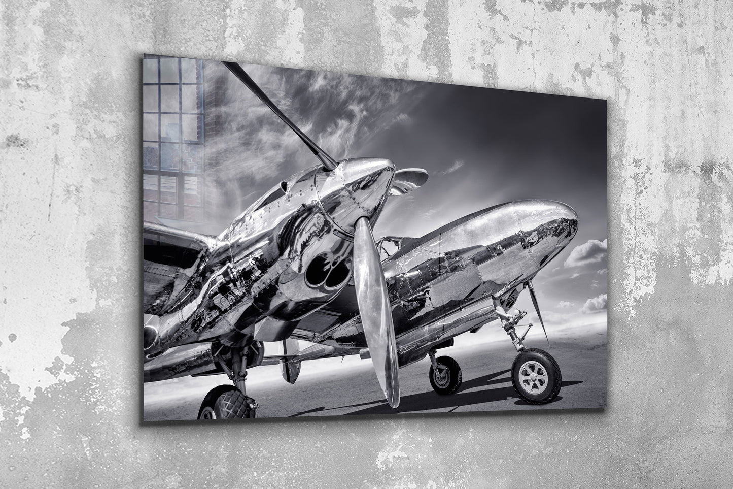 Plane Black and White, Large Glass Wall Art
